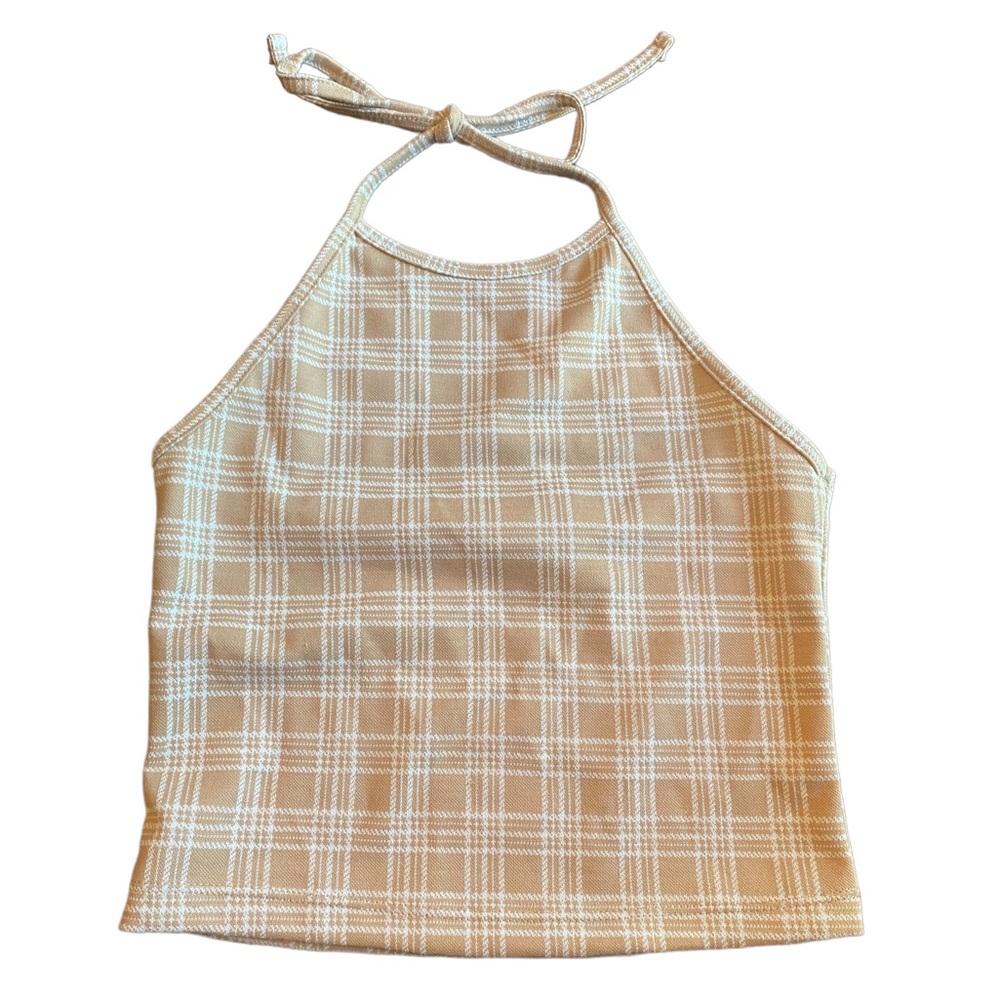 Antistar Tan Plaid Halter Style Crop Top